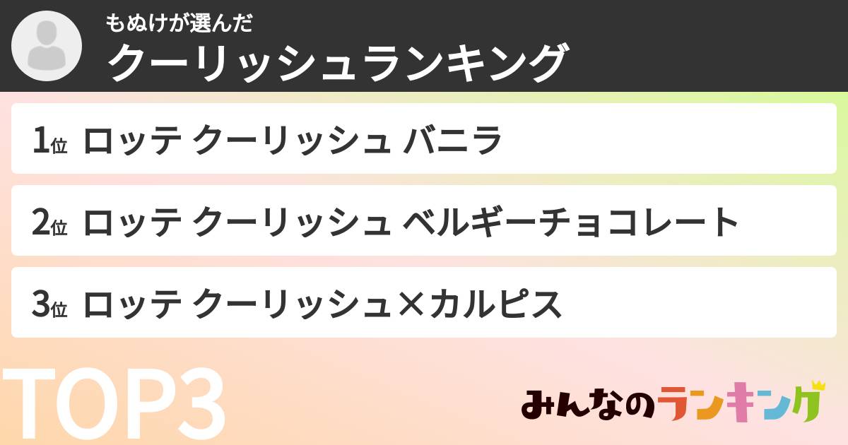 もぬけさんの「クーリッシュランキング」