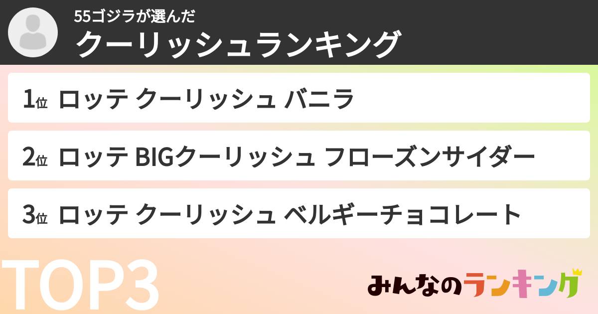 55ゴジラさんの「クーリッシュランキング」