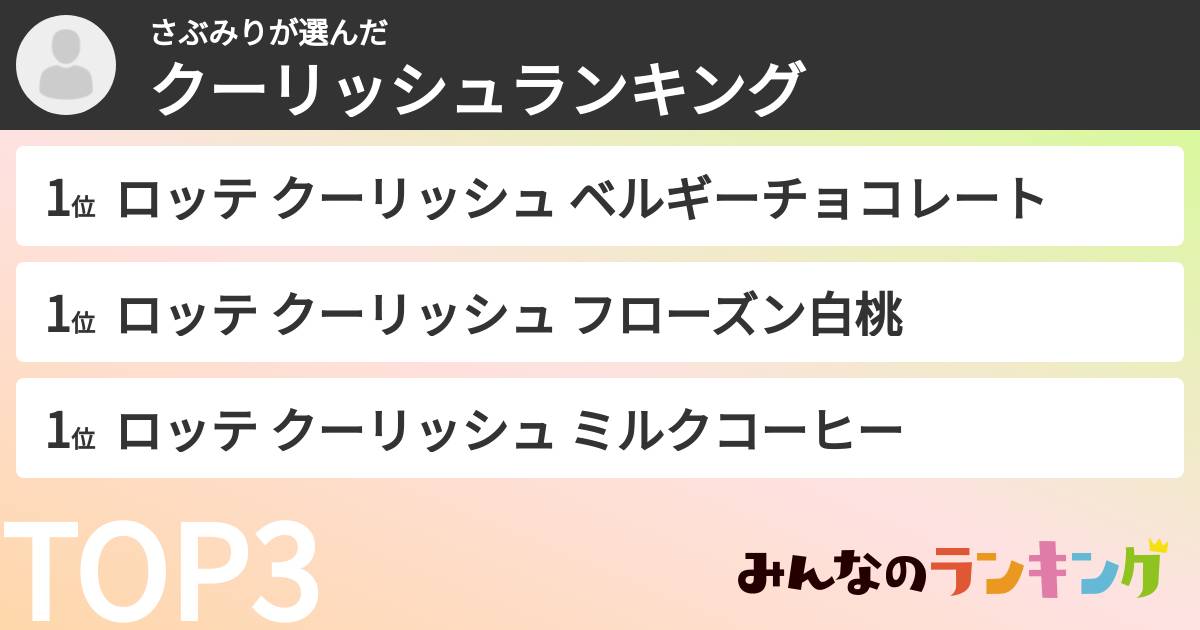 さぶみりさんの「クーリッシュランキング」