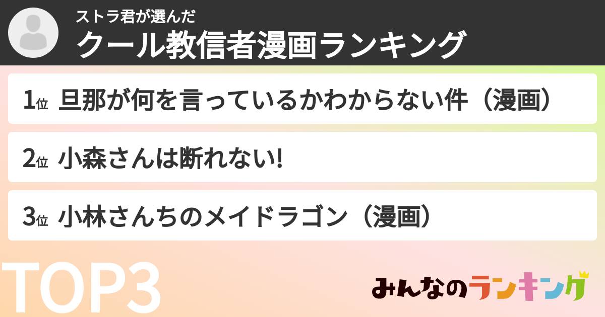 ストラ君さんの「クール教信者漫画ランキング」