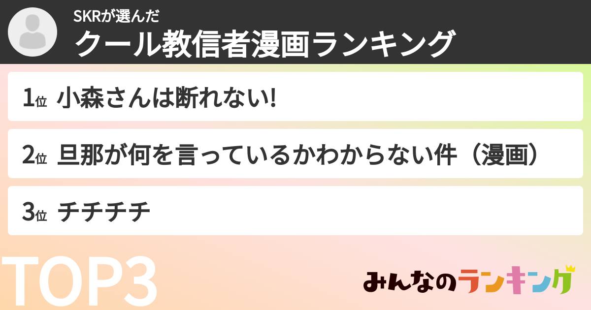 SKRさんの「クール教信者漫画ランキング」