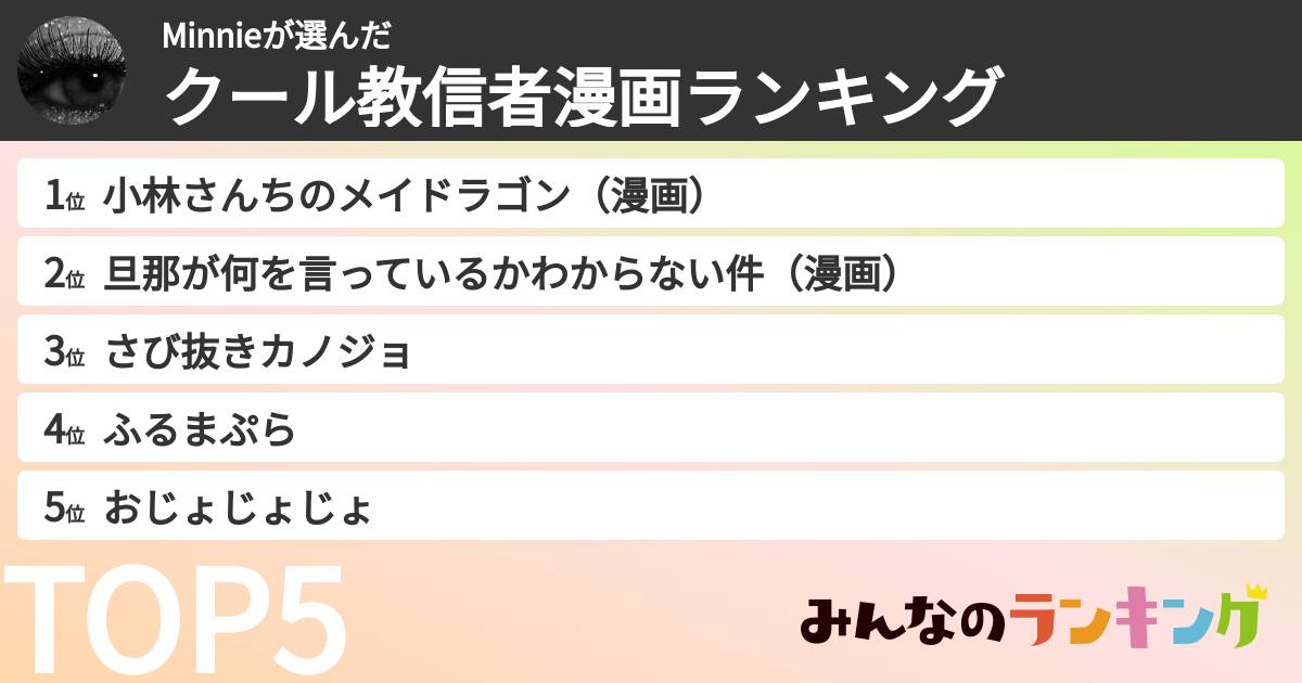 Minnieさんの「クール教信者漫画ランキング」