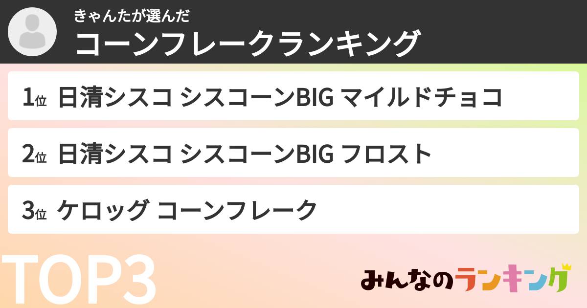 きゃんたさんの「コーンフレークランキング」
