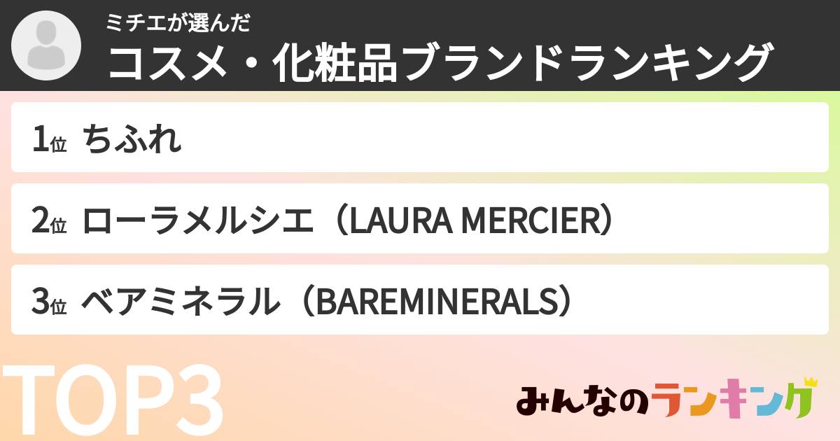 ミチエさんの「コスメ・化粧品ブランドランキング」
