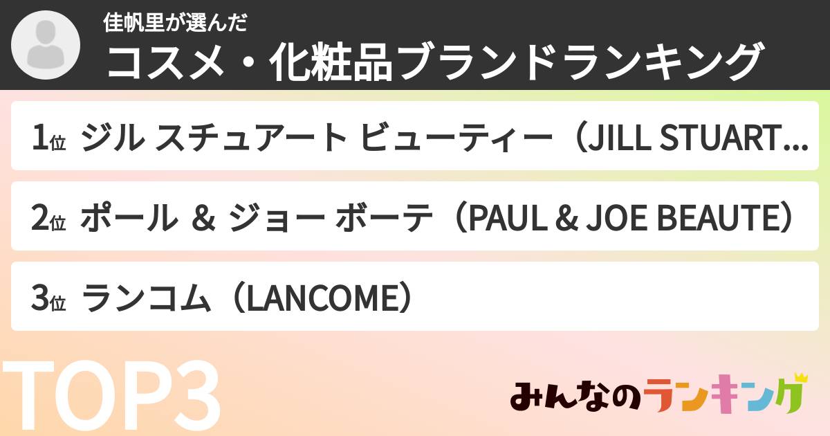 佳帆里さんの「コスメ・化粧品ブランドランキング」