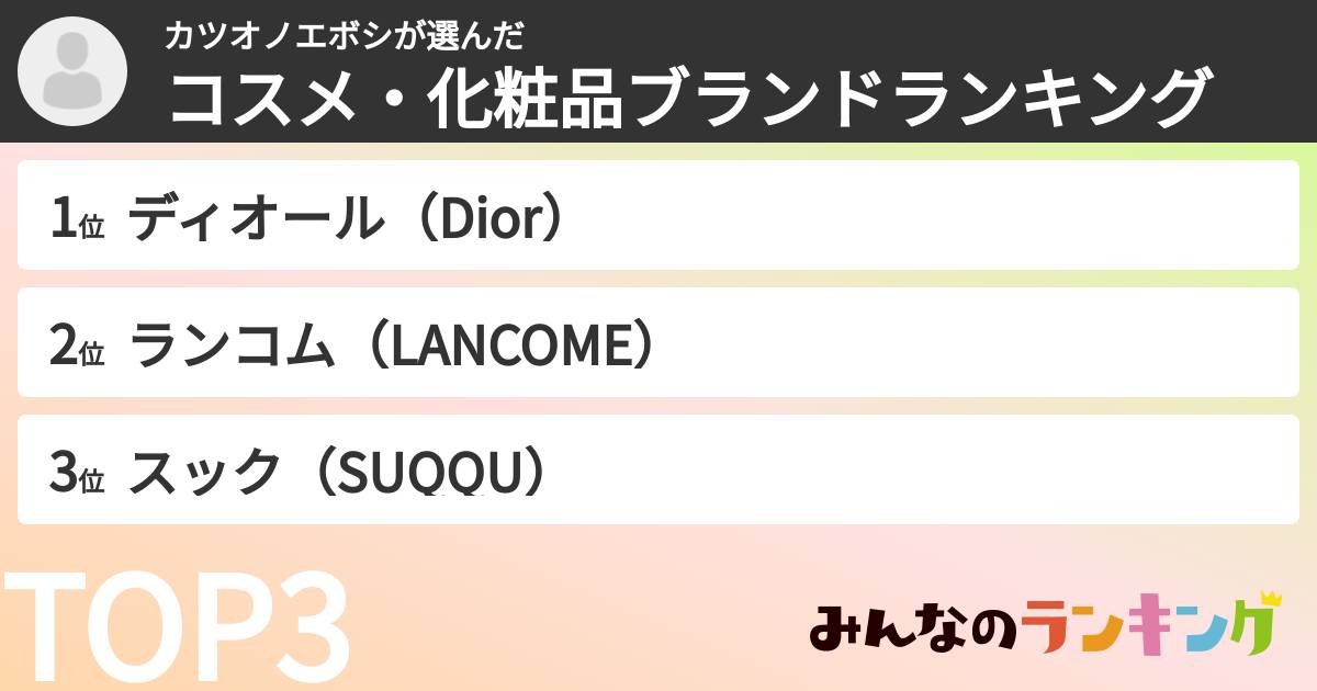 カツオノエボシさんの「コスメ・化粧品ブランドランキング」