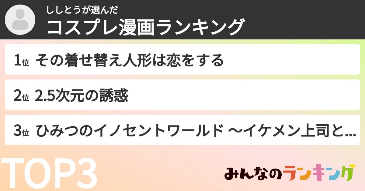 ししとうさんの「コスプレ漫画ランキング」