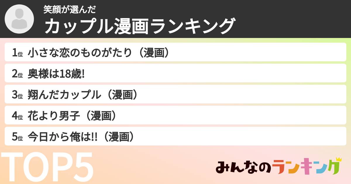 笑顔さんの「カップル漫画ランキング」