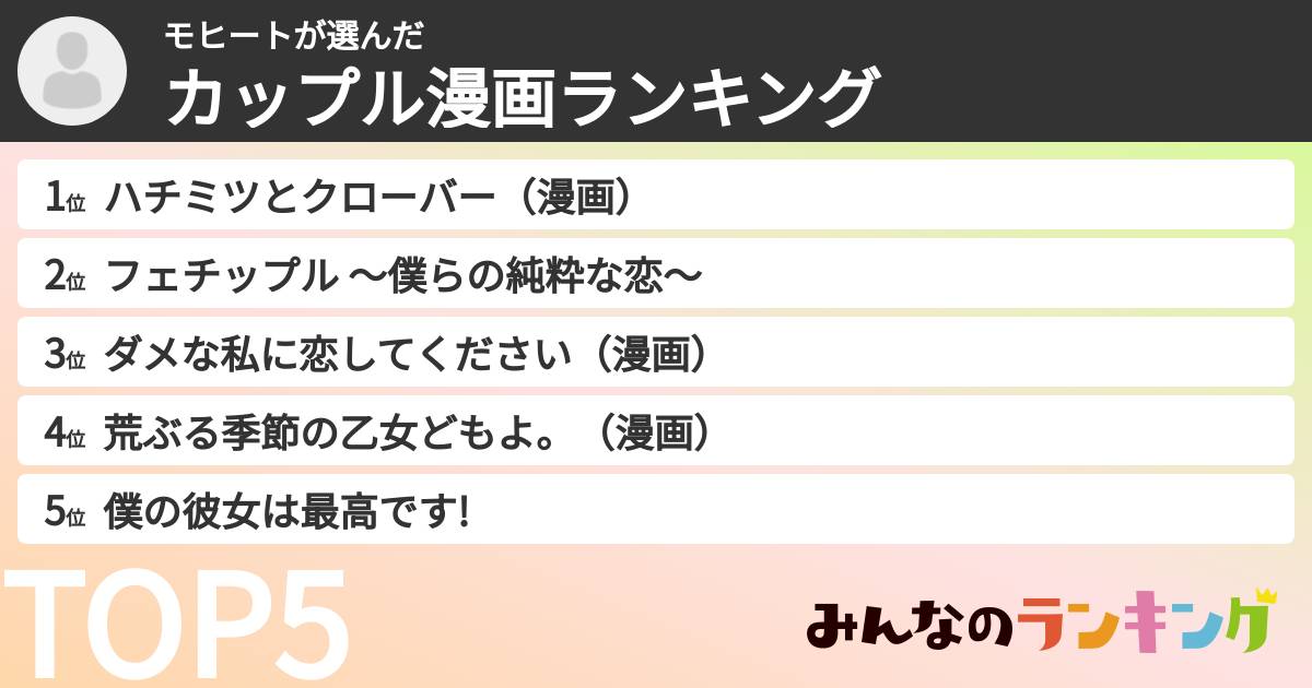 モヒートさんの「カップル漫画ランキング」