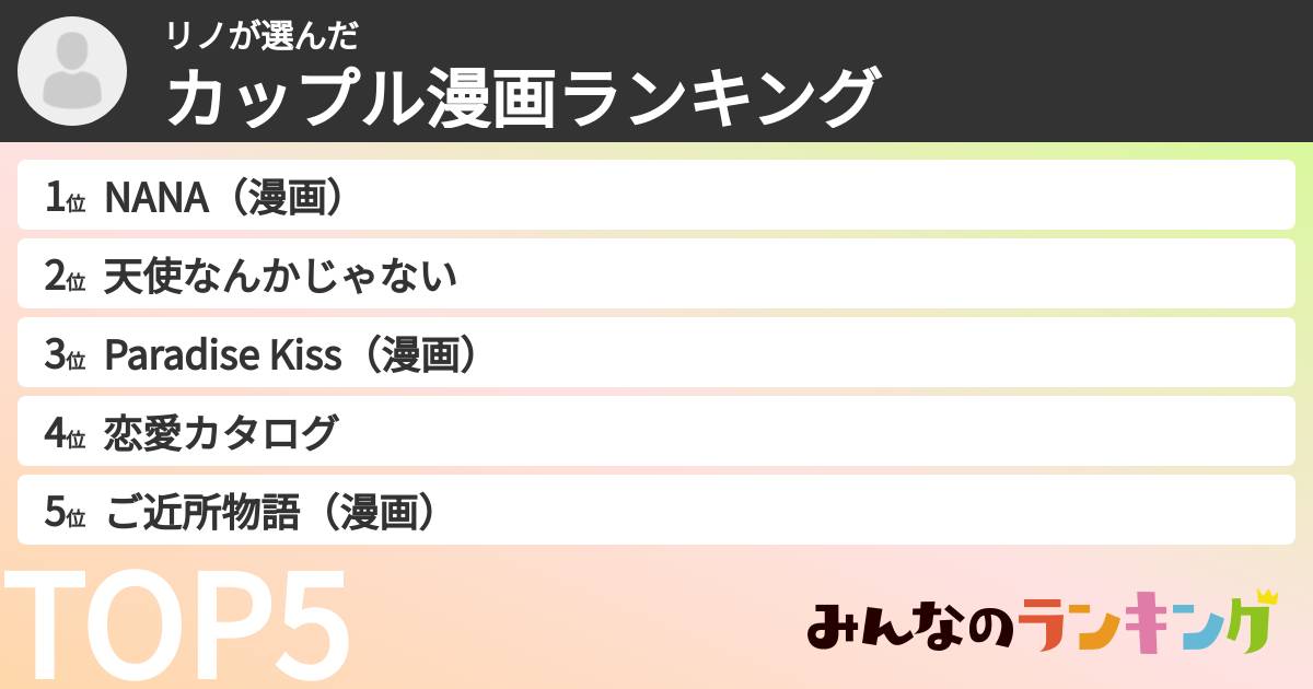 リノさんの「カップル漫画ランキング」