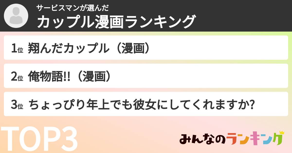 サービスマンさんの「カップル漫画ランキング」