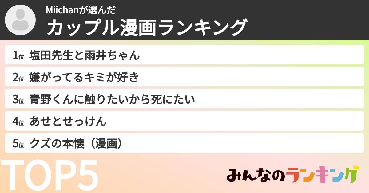 Miichanさんの「カップル漫画ランキング」