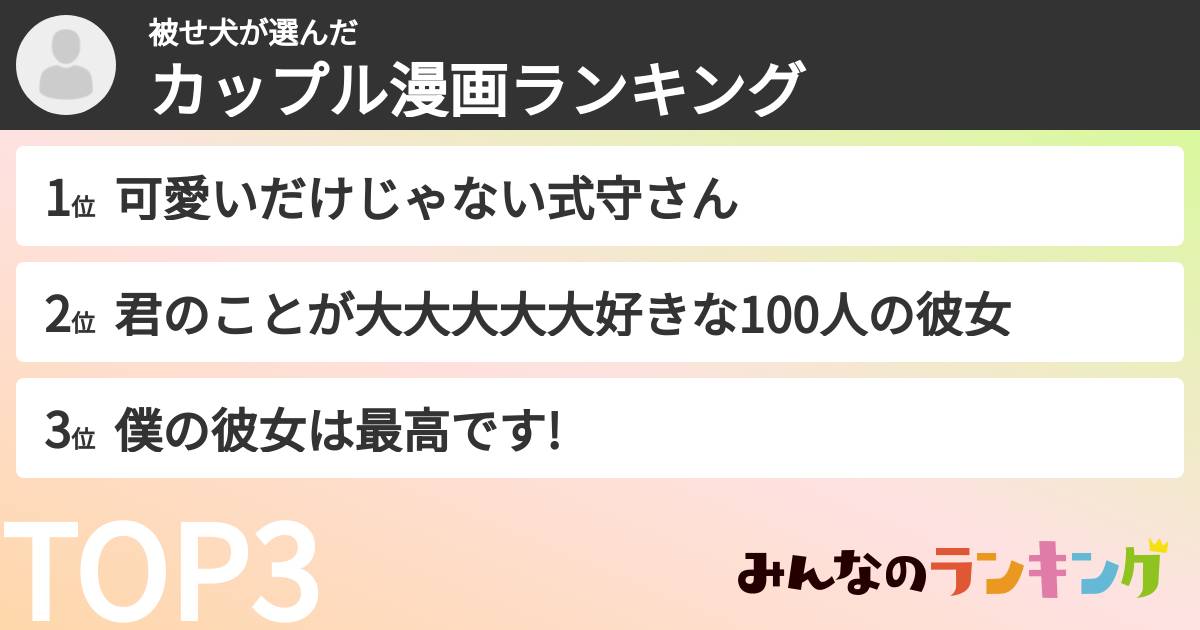 被せ犬さんの「カップル漫画ランキング」