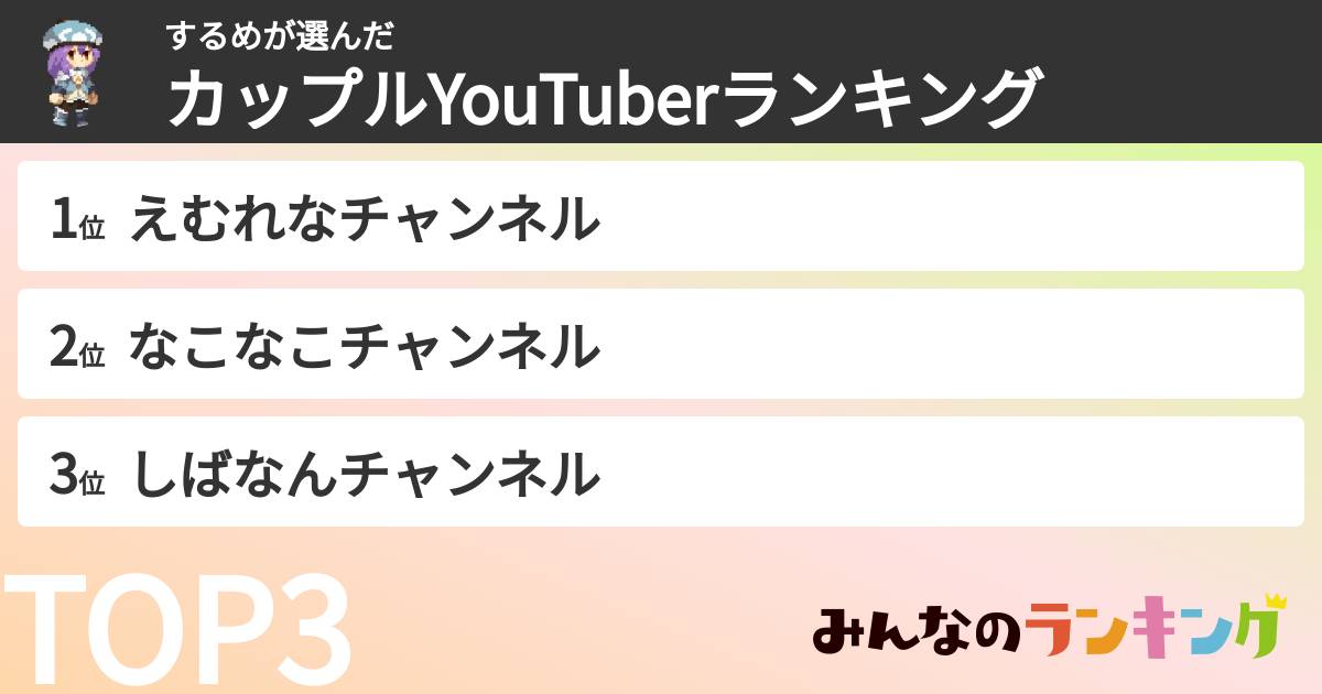 するめさんの「カップルYouTuberランキング」