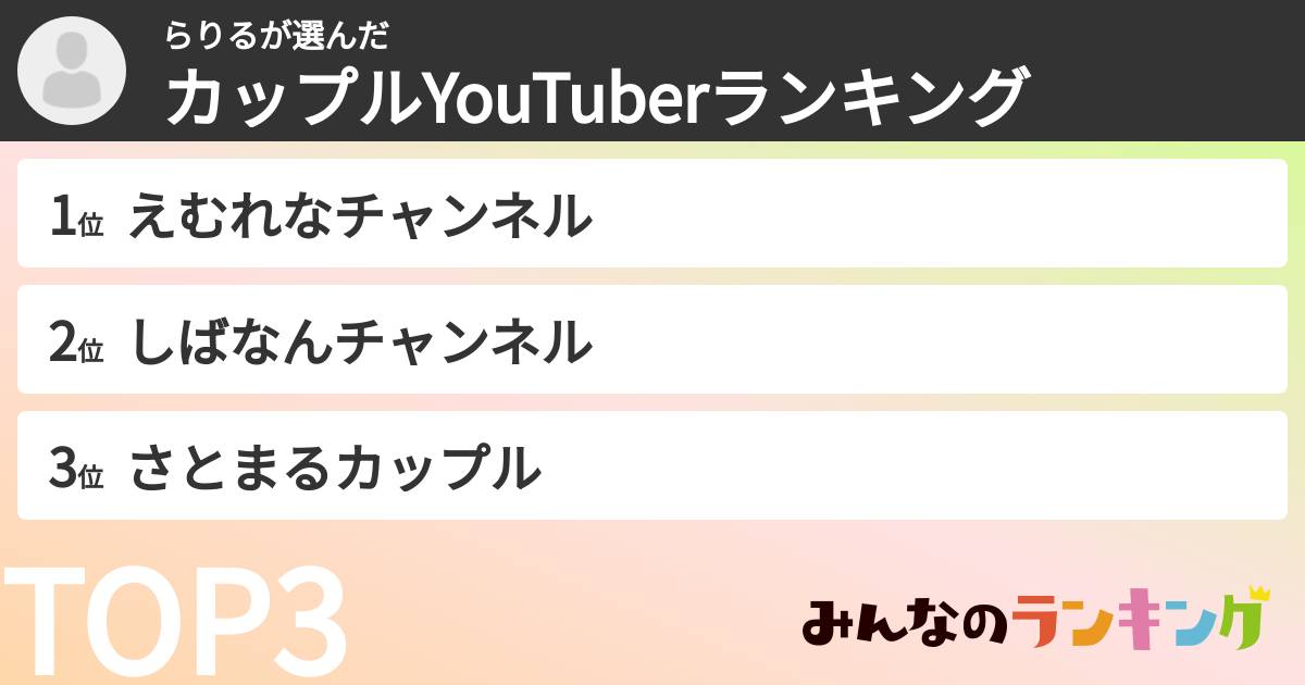 らりるさんの「カップルYouTuberランキング」