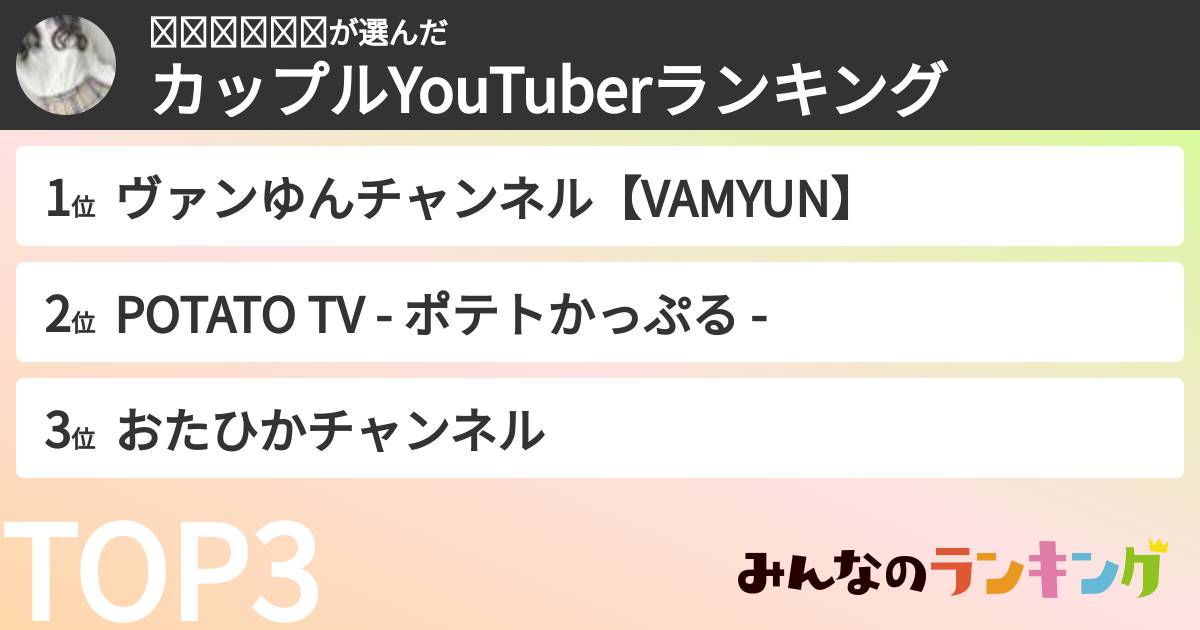 𝒽𝒾𝓎𝑜𝓇𝒾さんの「カップルYouTuberランキング」