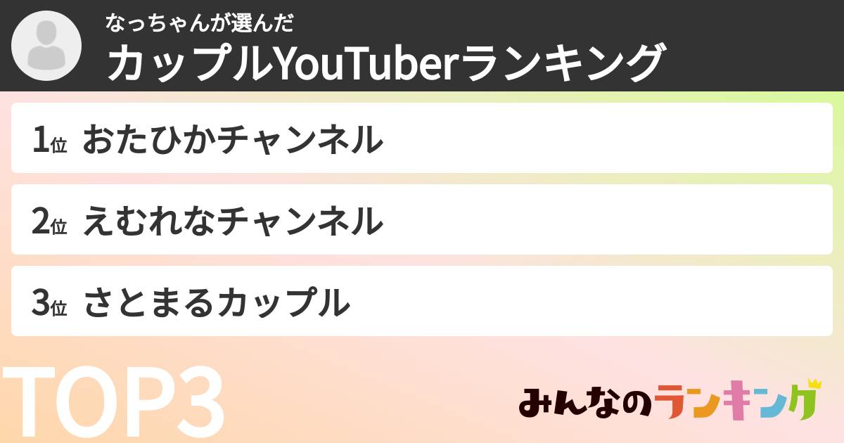 なっちゃんさんの「カップルYouTuberランキング」