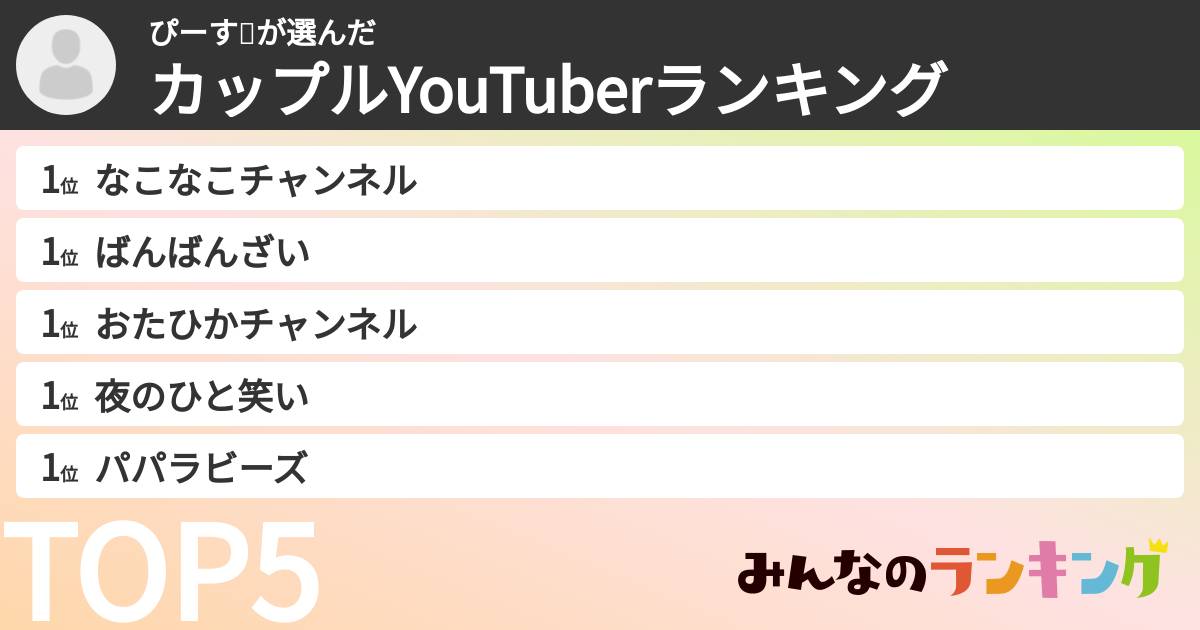 ぴーす✌さんの「カップルYouTuberランキング」