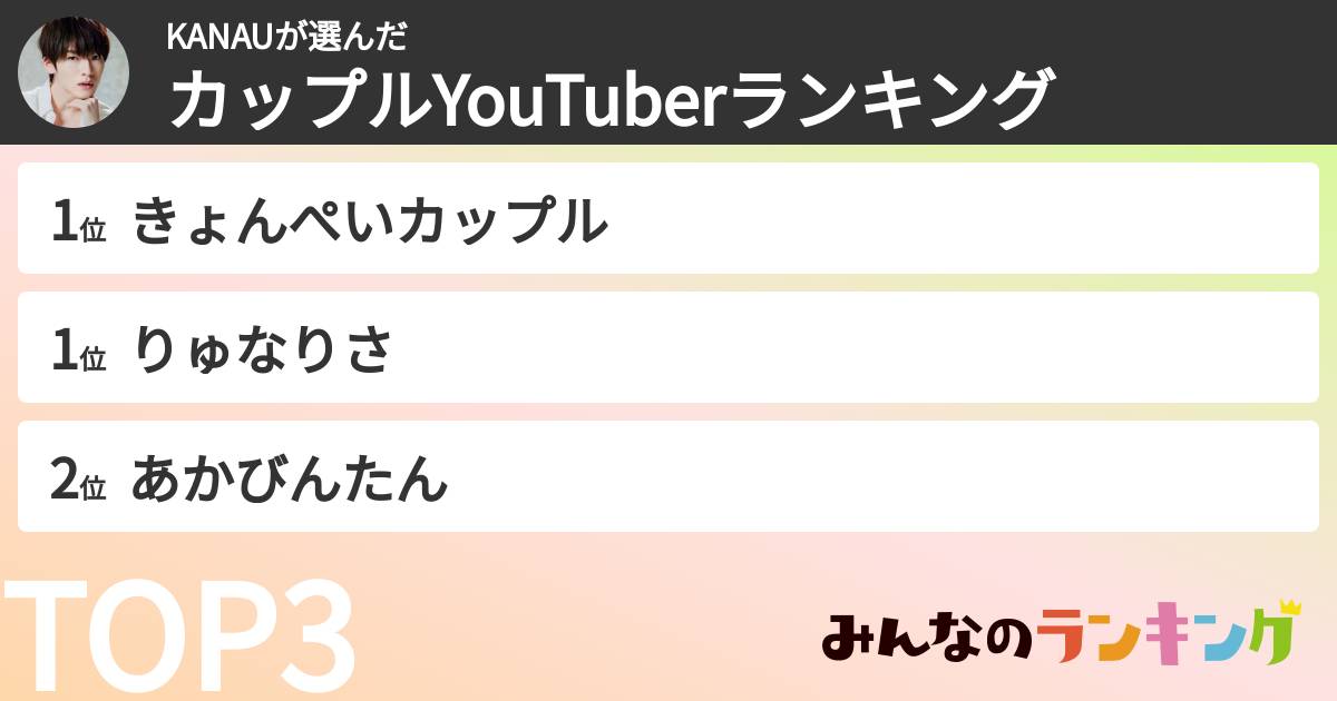 KANAUさんの「カップルYouTuberランキング」