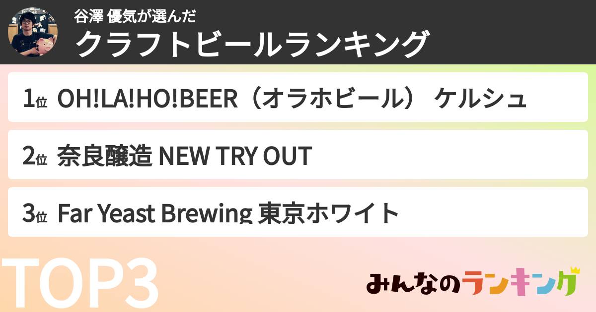 谷澤 優気さんの「クラフトビールランキング」