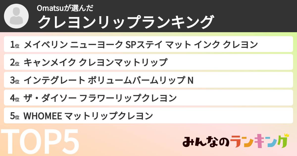 Omatsuさんの「クレヨンリップランキング」