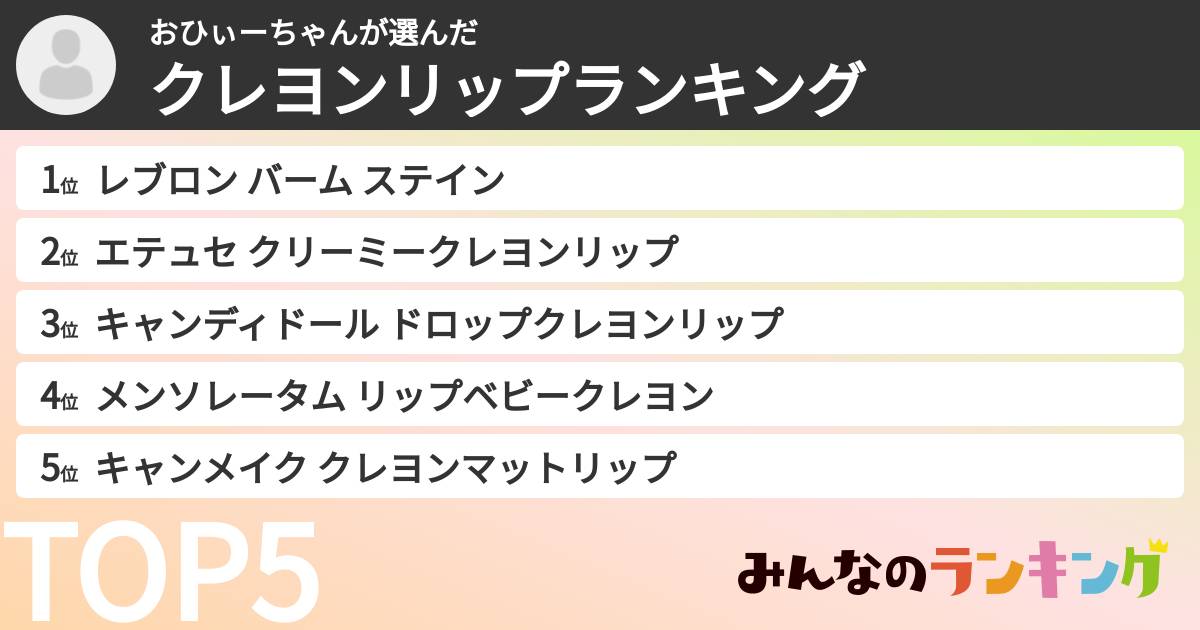 おひぃーちゃんさんの「クレヨンリップランキング」