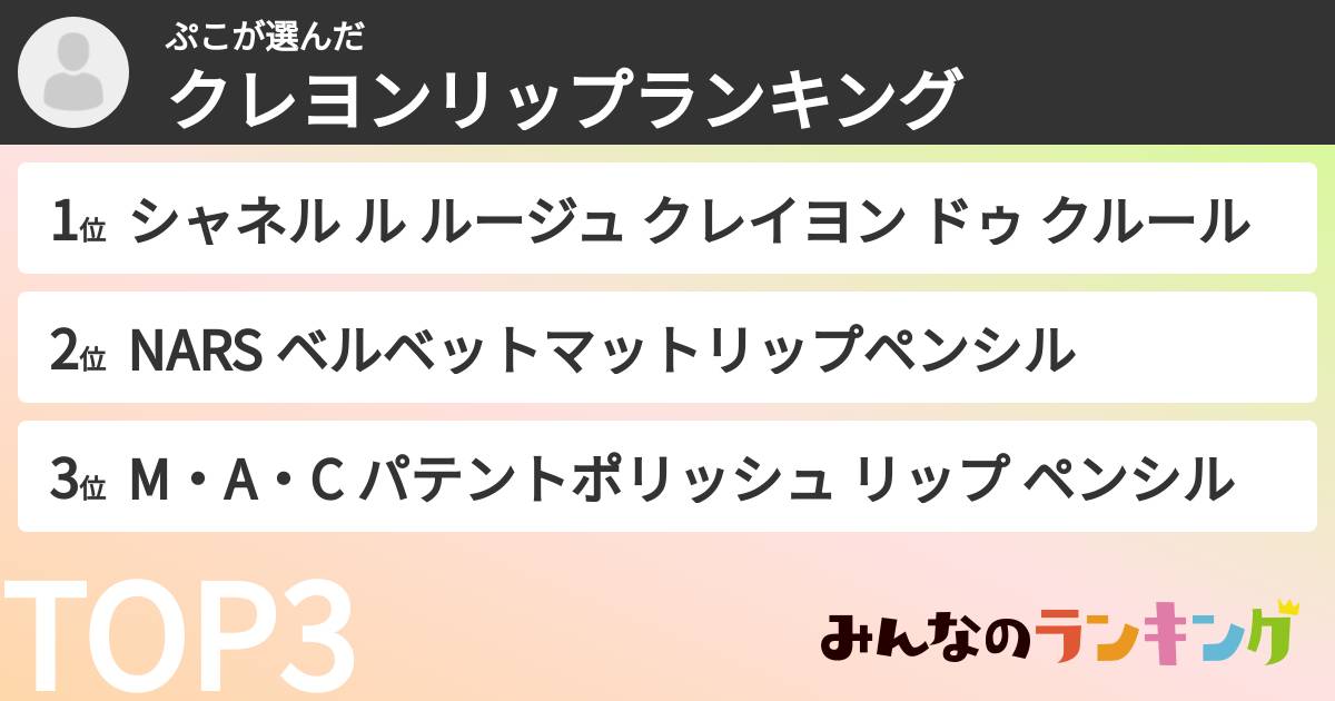 ぷこさんの「クレヨンリップランキング」