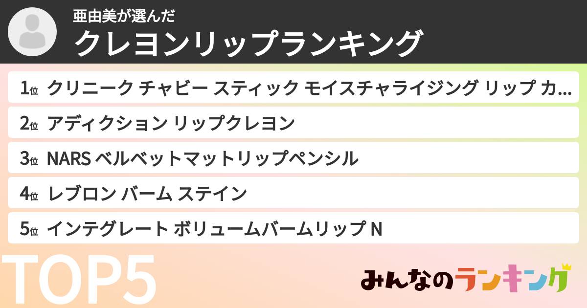 亜由美さんの「クレヨンリップランキング」