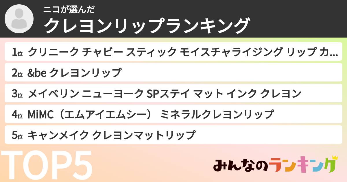 ニコさんの「クレヨンリップランキング」