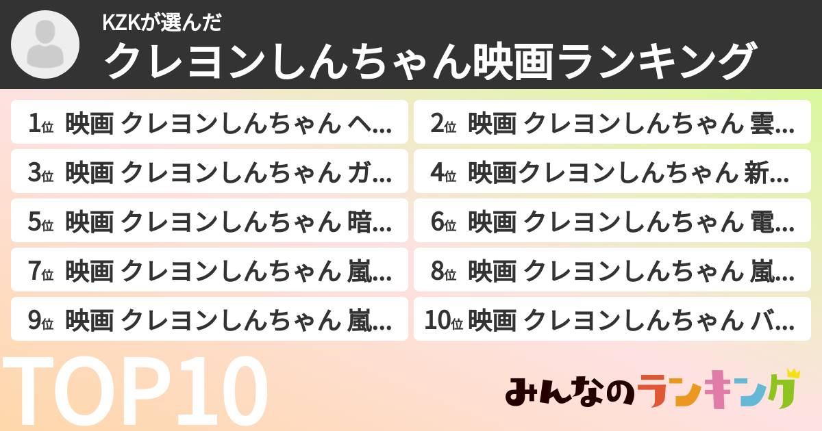 KZKさんの「クレヨンしんちゃん映画ランキング」