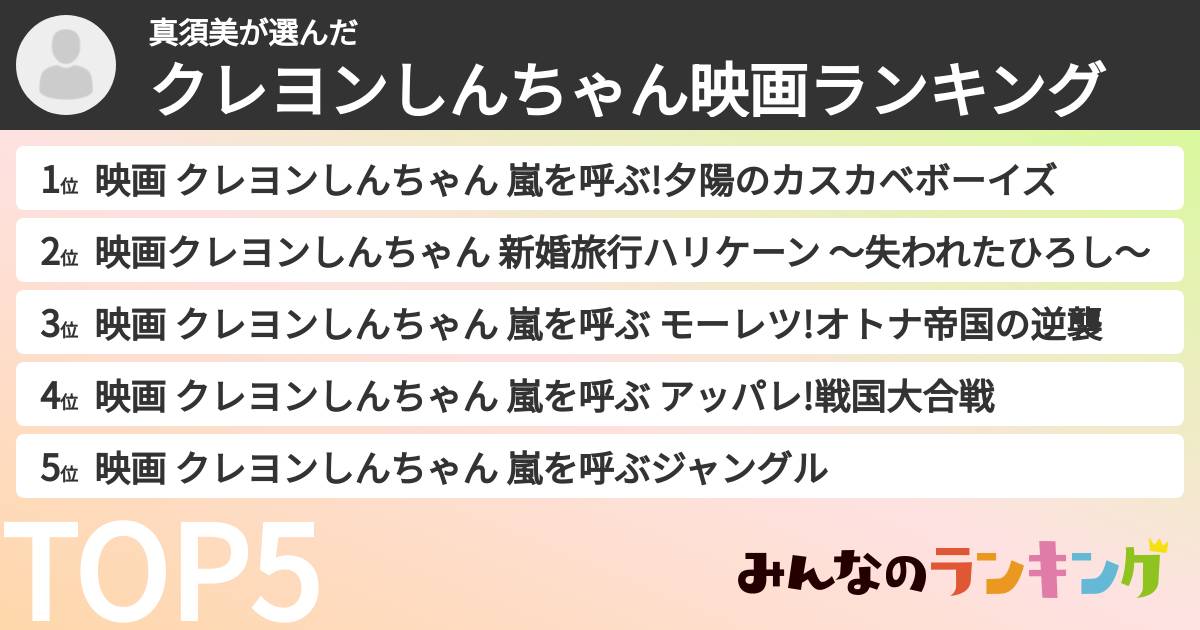 真須美さんの「クレヨンしんちゃん映画ランキング」
