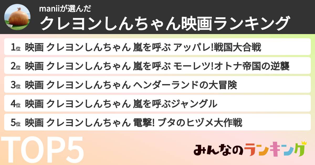 maniiさんの「クレヨンしんちゃん映画ランキング」