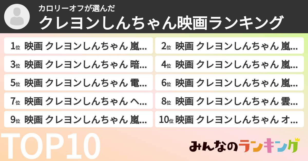 カロリーオフさんの「クレヨンしんちゃん映画ランキング」