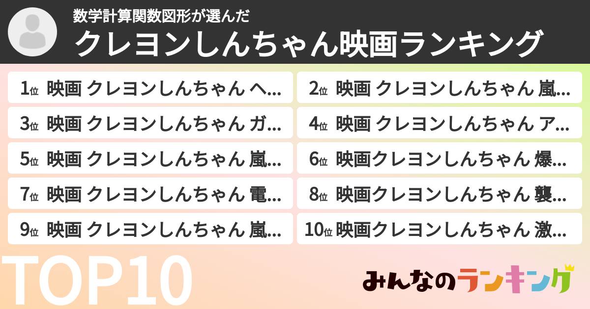 数学計算関数図形さんの「クレヨンしんちゃん映画ランキング」