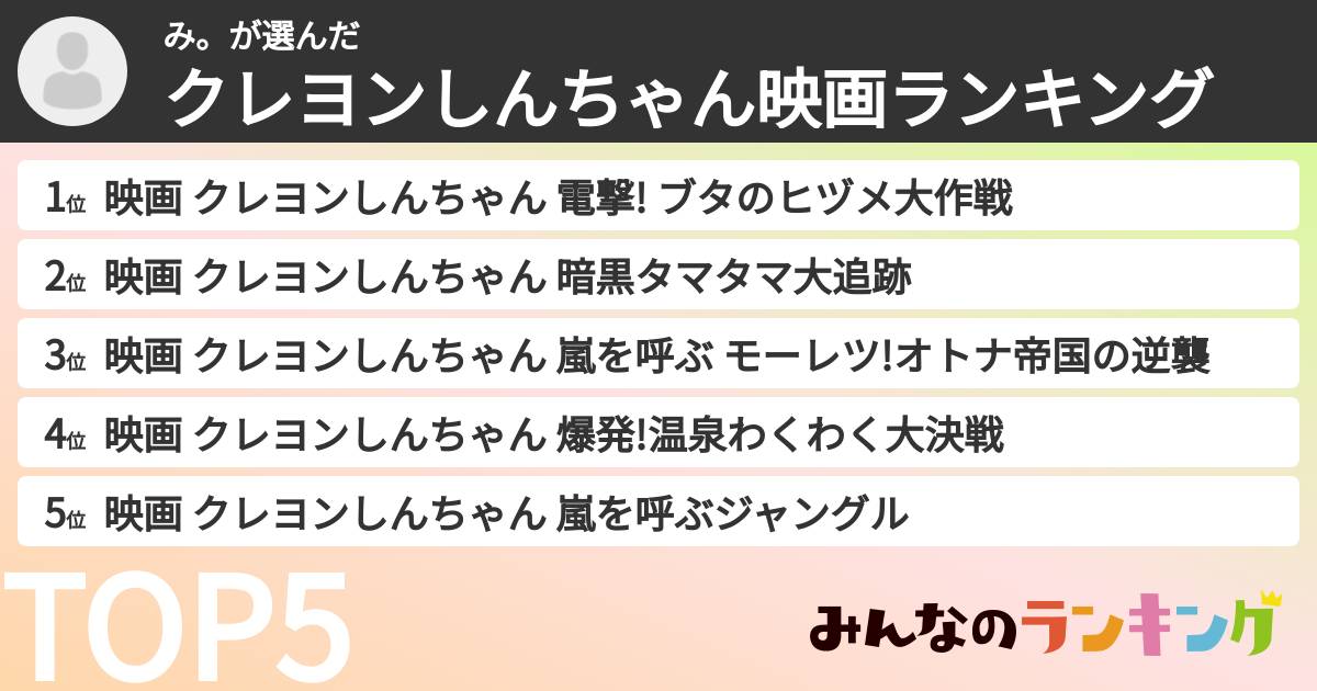 み。さんの「クレヨンしんちゃん映画ランキング」