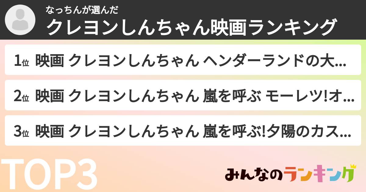 なっちんさんの「クレヨンしんちゃん映画ランキング」