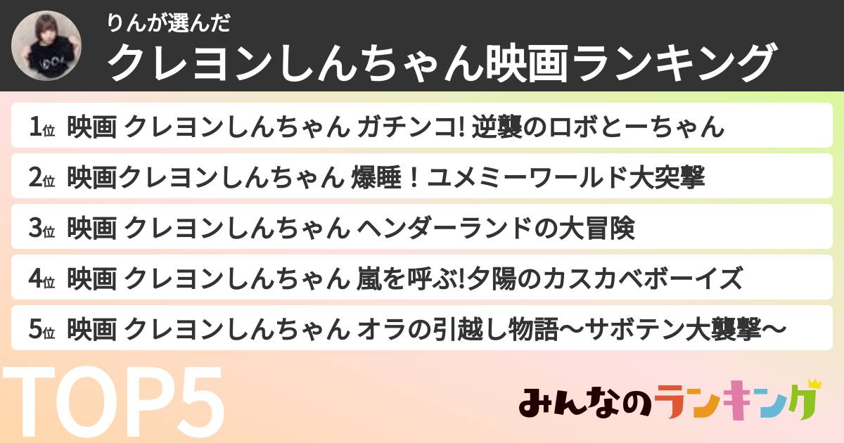 りんさんの「クレヨンしんちゃん映画ランキング」
