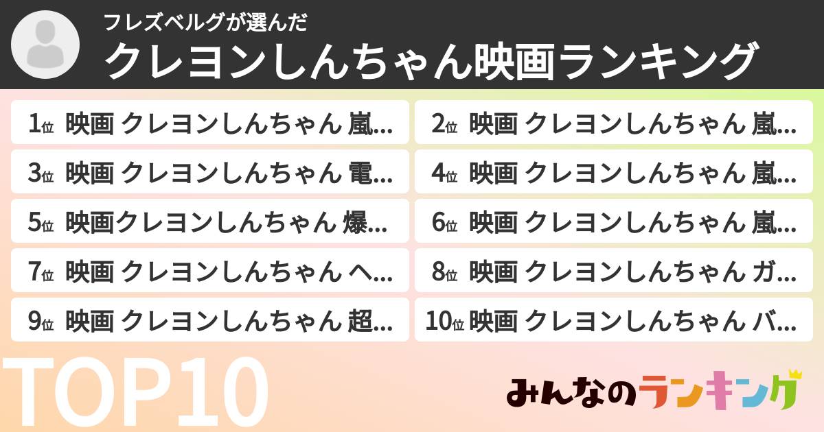 フレズベルグさんの「クレヨンしんちゃん映画ランキング」