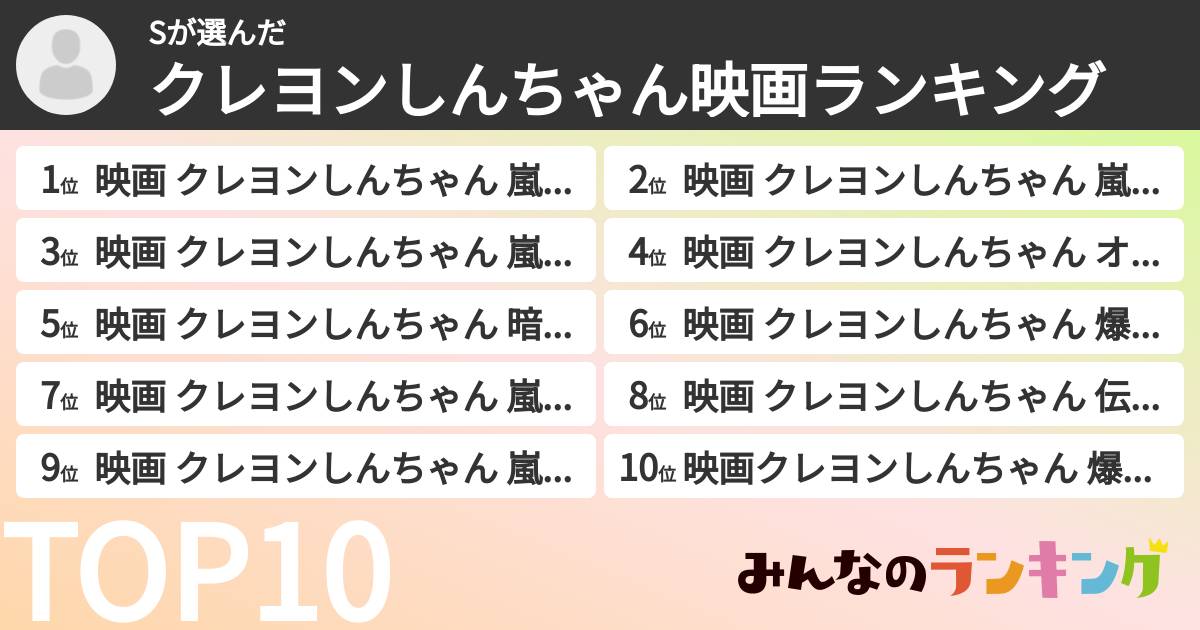 Sさんの「クレヨンしんちゃん映画ランキング」