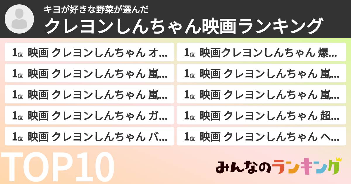 キヨが好きな野菜さんの「クレヨンしんちゃん映画ランキング」