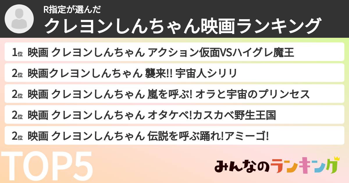 R指定さんの「クレヨンしんちゃん映画ランキング」