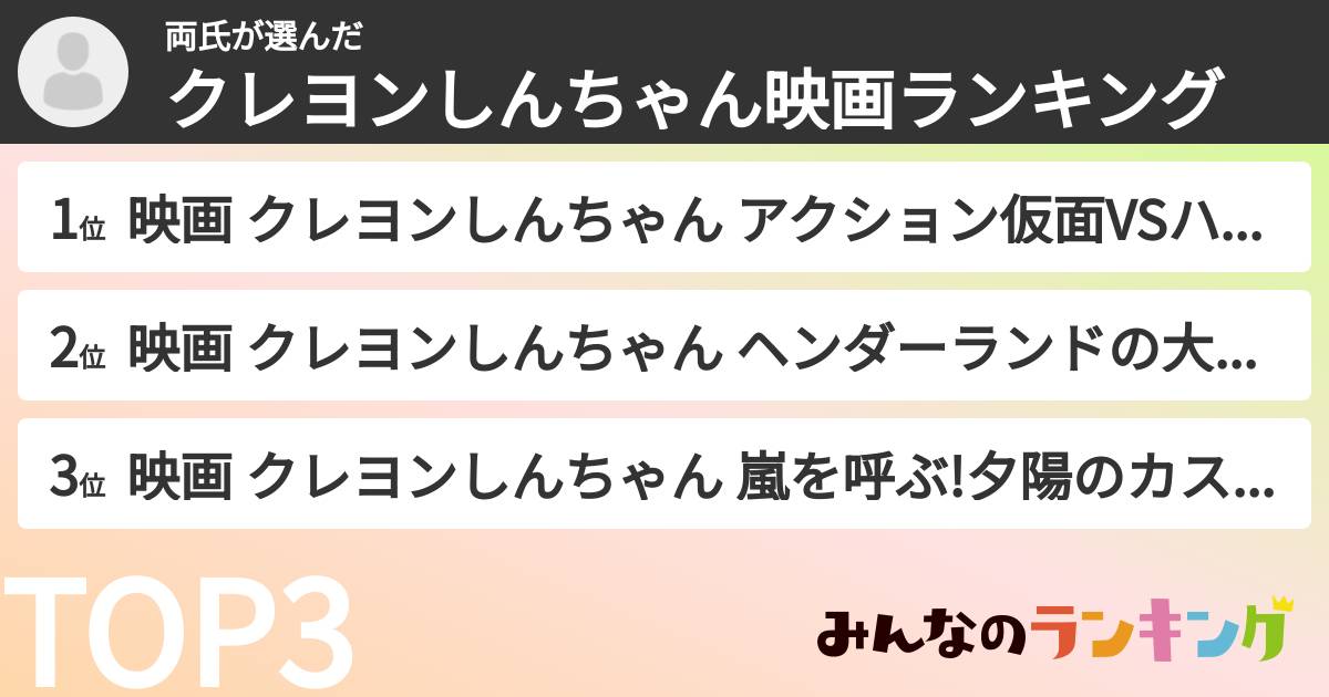 両氏さんの「クレヨンしんちゃん映画ランキング」