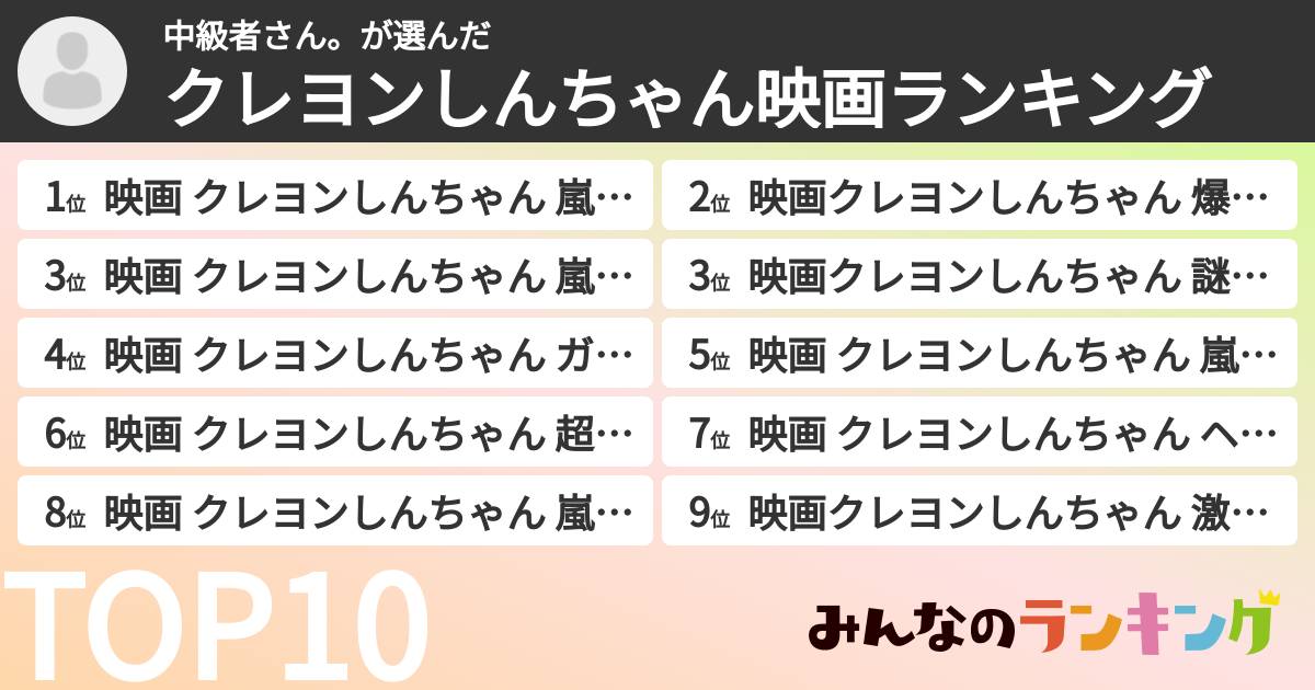 中級者さん。さんの「クレヨンしんちゃん映画ランキング」