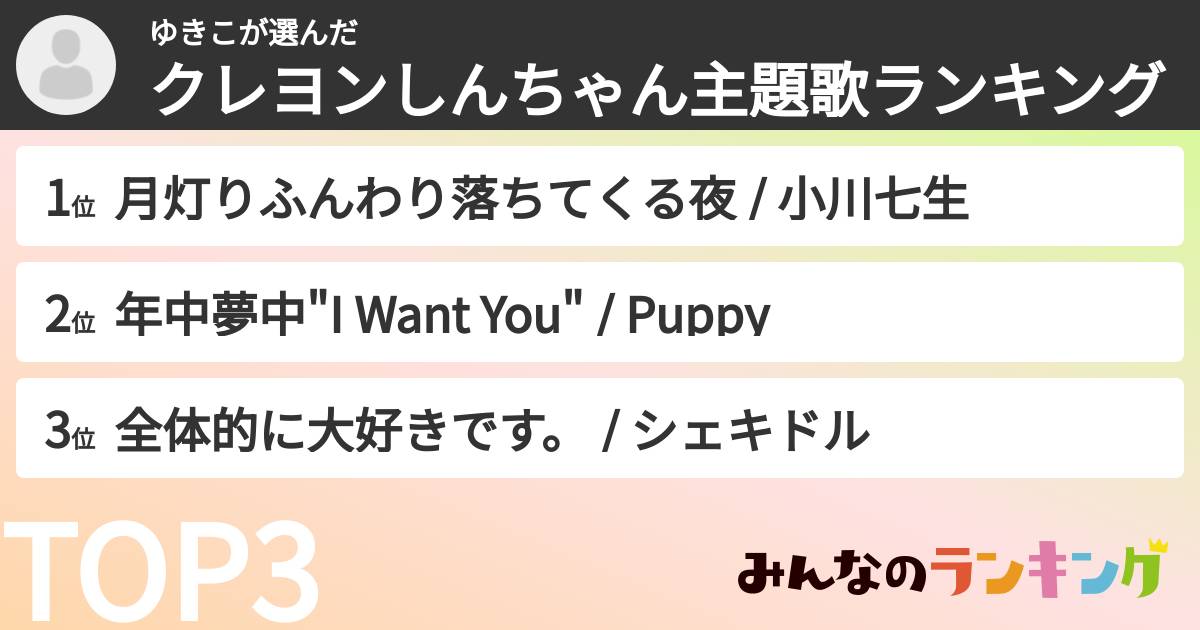 ゆきこさんの「クレヨンしんちゃん主題歌ランキング」