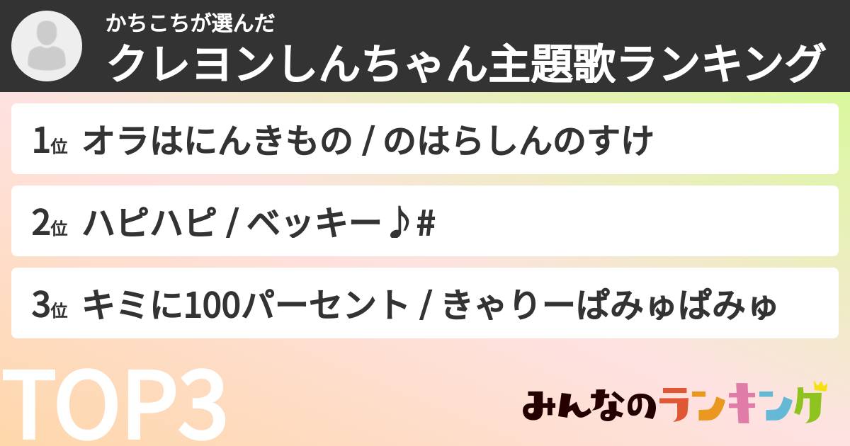 かちこちさんの「クレヨンしんちゃん主題歌ランキング」