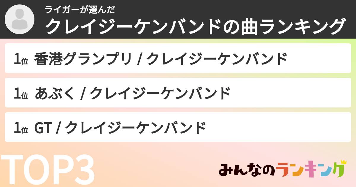ライガーさんの「クレイジーケンバンドの曲ランキング」