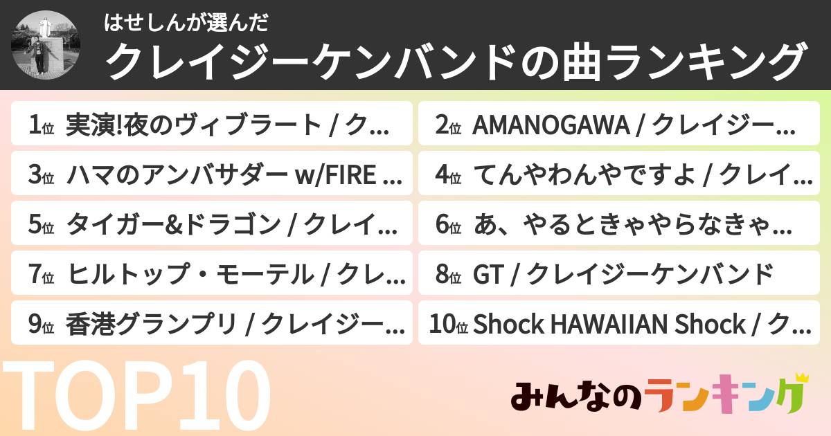はせしんさんの「クレイジーケンバンドの曲ランキング」