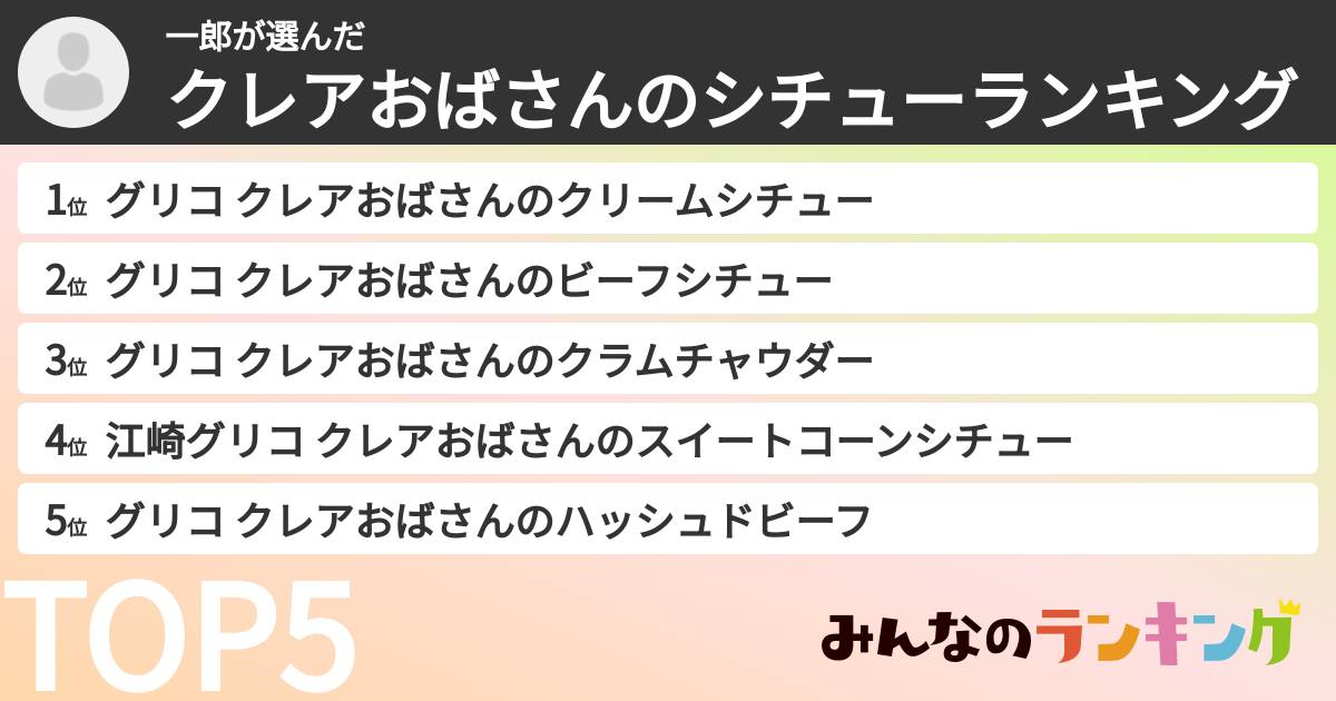 一郎さんの「クレアおばさんのシチューランキング」