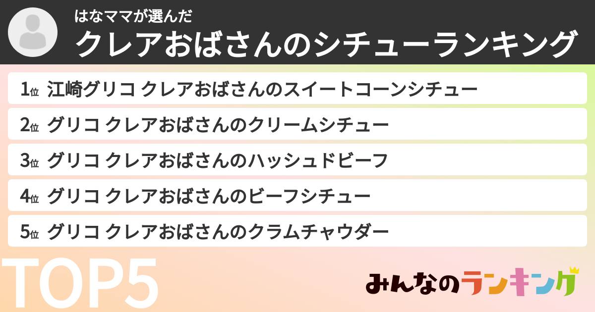 はなママさんの「クレアおばさんのシチューランキング」
