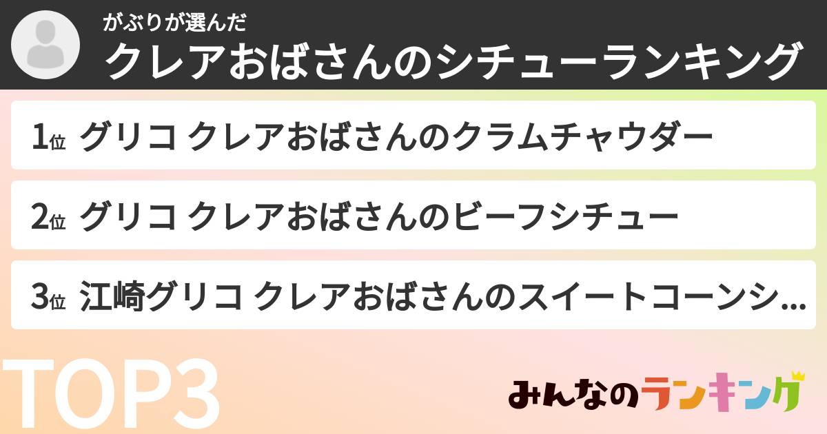 がぶりさんの「クレアおばさんのシチューランキング」